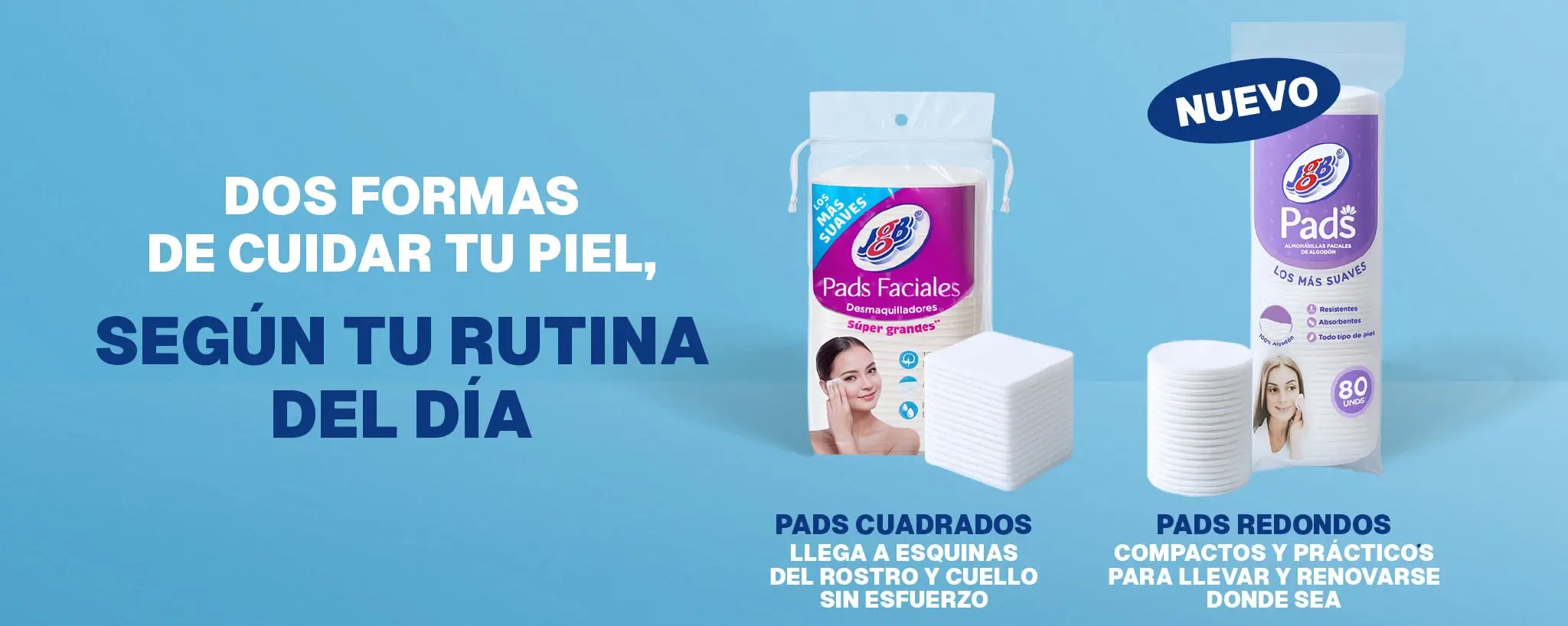 Empaque de Pads Faciales JGB cuadrados para rostro y cuello, y Pads redondos nuevos de 80 unidades, compactos para llevar